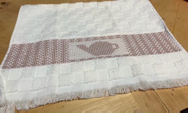 IHEA class sample of a Swedish weaving tea towel example